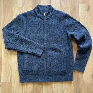 Men's Grey Wool Blend Full Zip Sweater Jacket Old Money Preppy Classic Aesthetic